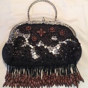 Black, Silver and wood beaded Purse